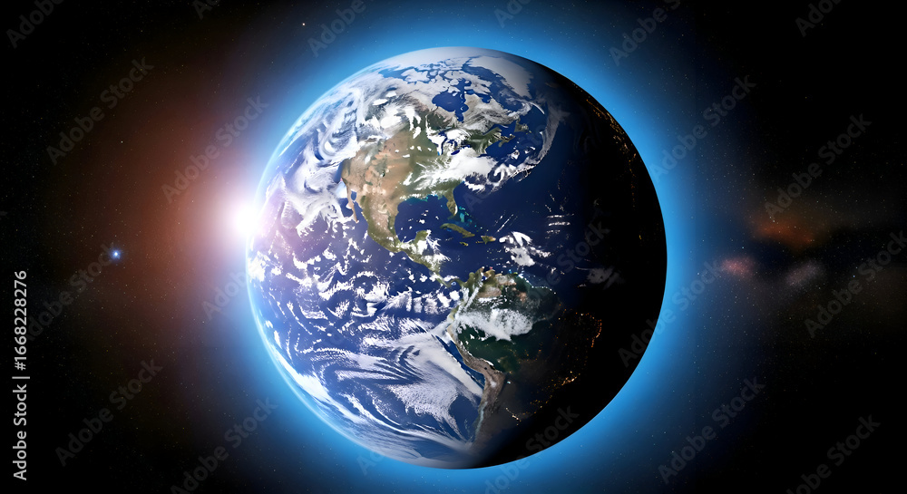 Fototapeta premium Earth From Space With Rising Sun