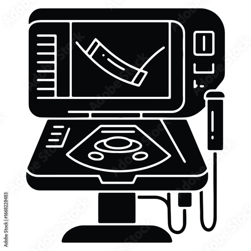 Diagnostic ultrasound machine for medical imaging solid black vector illustration icon modern technology healthcare equipment diagnostic tool for pregnancy and internal organ analysis