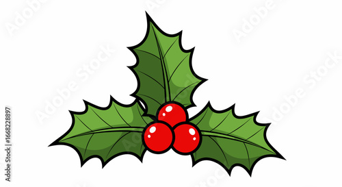 Festive Holly Berry Sprig Illustration for Holiday Greetings