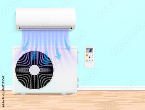 Smart Cooling Appliance on Parquet Floor with Blue Interior Wall.