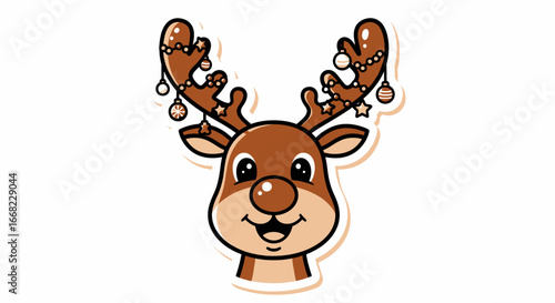 Whimsical Cartoon Reindeer with Festive Antler Decorations