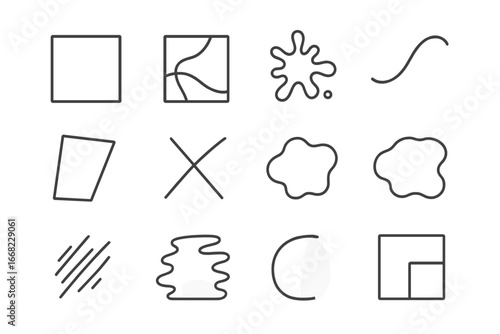 Abstract Icon Collection. Outline icon set of abstract painting elements: color block, line overlay, paint