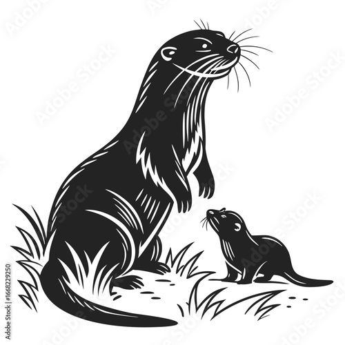 Otter with pup silhouette