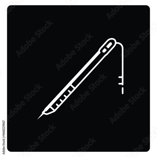 Elegant Minimalist Needle and Thread Graphic for Tailoring and Craft Projects on Black Background