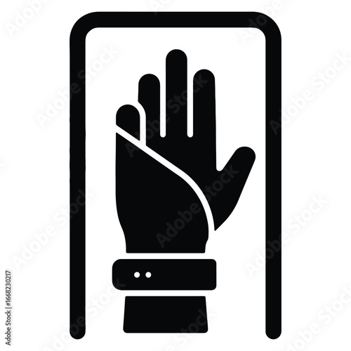 Gesture controlled digital interface symbol using hand with smart watch in a black and white futuristic design for accessibility concept