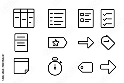 Kanban Workflow Icons. Outline icon set of kanban workflow: kanban board, to-do column, in-progress column,