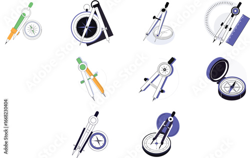 Bundle Compass Tool Silhouette Icon On White Background Eps 13