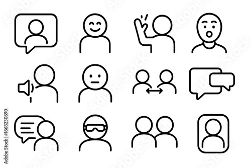 Avatar Communication Icons. Outline vector icons of avatar-based communication: avatar bubble, virtual emoji,