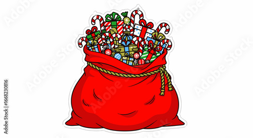 Santa's Christmas Sack Overflowing with Gifts and Candies