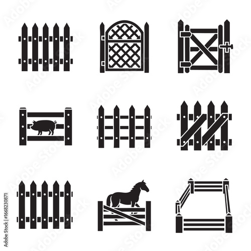 Farm fences and gates with animals agriculture rural livestock countryside farmyard country life scene elements