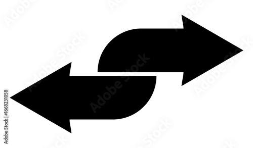 Double arrow silhouette. Black arrows icon. Direction symbol. Vector illustration isolated on white.