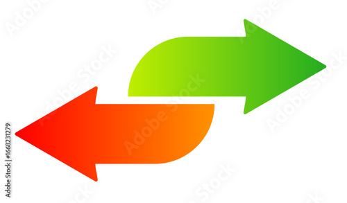 Double gradient arrow shape. Opposite arrows icon. Direction change symbol. Vector illustration isolated on white.