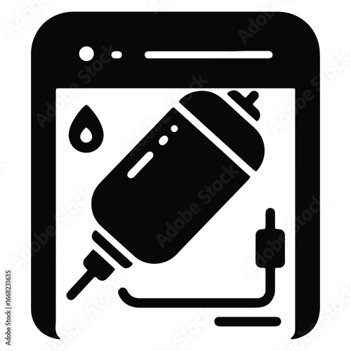 Medical IV Drip Treatment Icon on Mobile Device for Healthcare Applications and Digital Patient Monitoring Solutions Black and White
