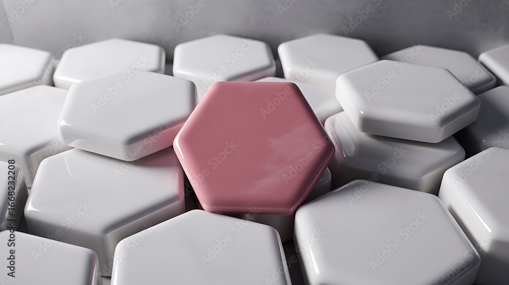 Obraz premium Pink hexagon tile standing out from the white hexagon tiles