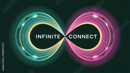Infinity symbol with glowing lines and text infinite connect connection technology