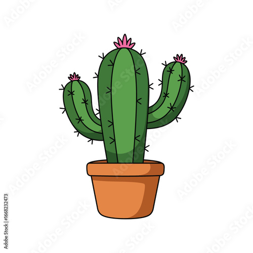Green saguaro cactus in terracotta pot vector illustration desert plant houseplant isolated eps graphic
