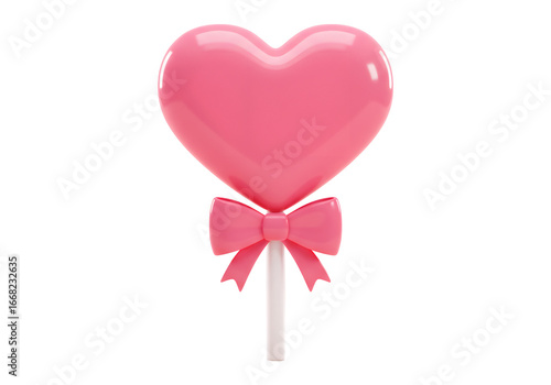 Pink Heart Shaped Lollipop With Ribbon Isolated On Transparent Background