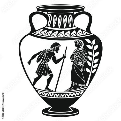 Ancient pottery with painted design silhouette