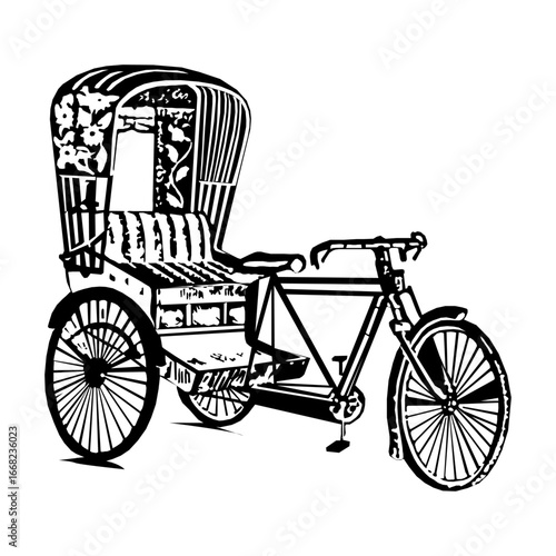 A beautyful rikshaw Antique black vector silhouette illustration of an isolated classic vintage bicycle or retro wheeled transport vehicle