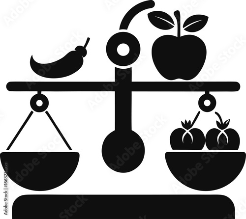 Balanced diet silhouette vector icon on white background