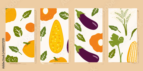 Autumn Harvest Vegetables and Fruits in a Flat Vector Style Illustration