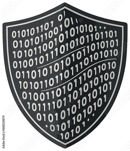 Cybersecurity vector: binary code shield illustration for data protection and digital security