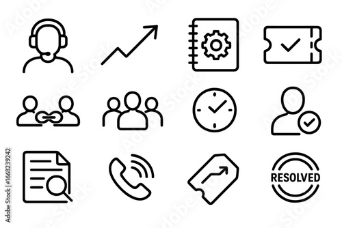 Escalation Icons Collection. Outline icon set of escalation and issue tracking: level 1 support, escalation