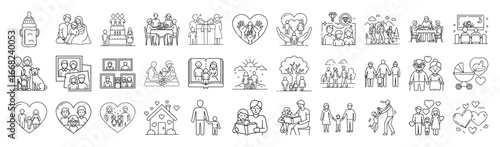 Family and Parenting Vector Icon Set – Love, Adoption, Relationships, Care, Community and Togetherness Line Icons