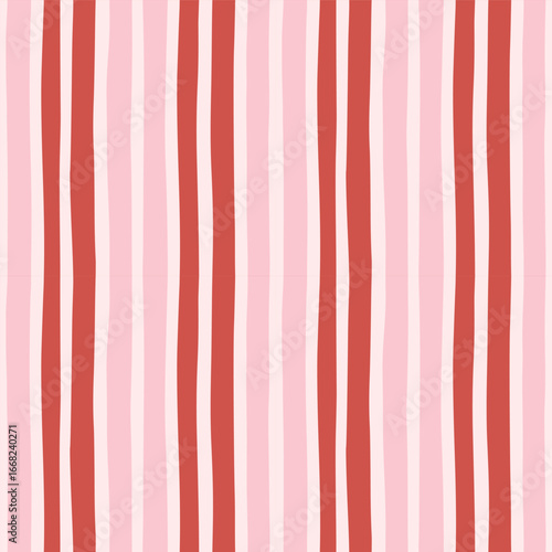 Seamless striped pattern with alternating red and pink vertical wavy lines. Retro Summer Italian aesthetic. Hand drawn stripe abstract design for textile, wallpaper, wrapping paper, cover