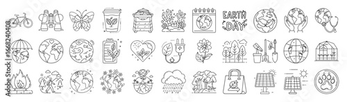 Nature and Ecology Vector Icon Set – Outline Environment and Sustainability Collection-Vector collection of nature and ecology icons in modern outline style. Includes plants, eco lifestyle.