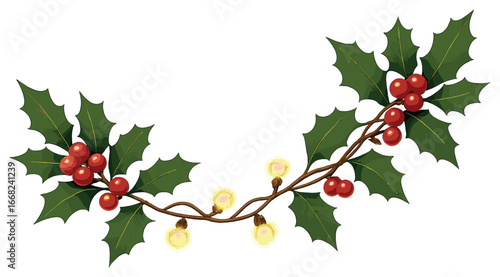 Holiday vector: festive lights and holly for christmas and new year celebrations