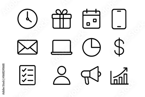 Free Trial Icons. Outline icon set of free trial campaigns: clock, gift box, calendar, mobile app, email icon,
