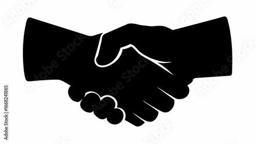 Illustration of a handshake in black silhouette against a white background symbolizing agreement and unity