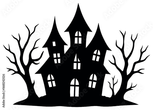 Haunted house silhouette vector for halloween: spooky, dark, creepy design background