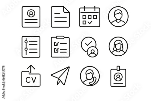 Job Application Icons. Outline icon set of job application process: resume icon, cover letter, application