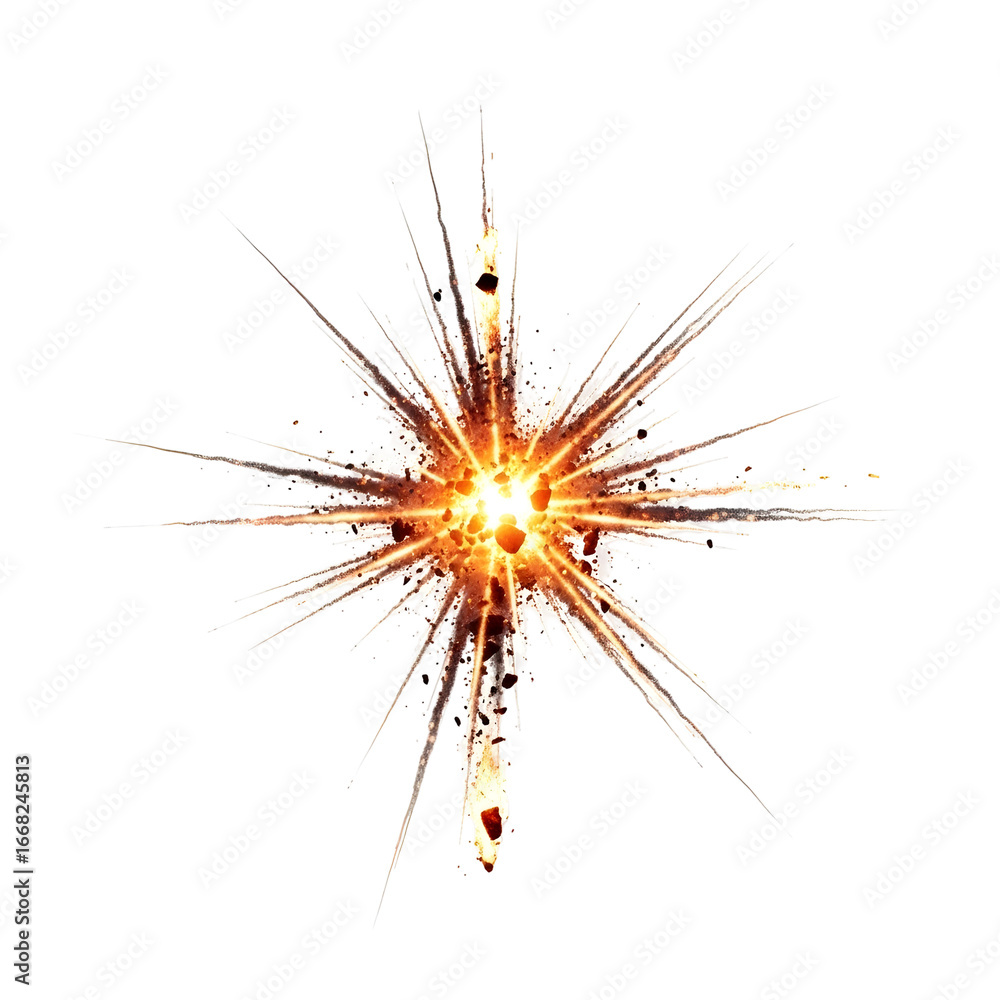 Obraz premium An intense and radiant burst of light, color, and fragmented particles, vividly capturing the dramatic energy of a powerful impact or dynamic explosion