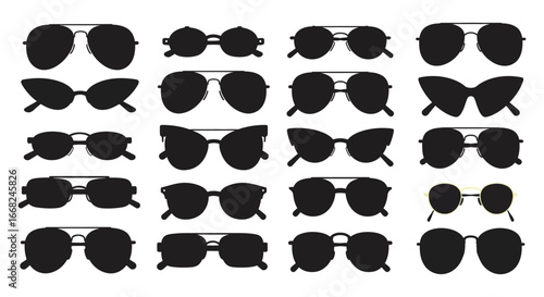 Bilde på lerret Collection of various stylish sunglasses silhouettes on a white background
