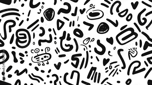 Black and White Abstract Doodle Pattern