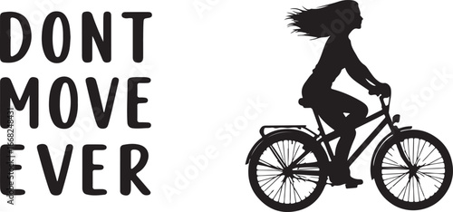  Girl riding a bicycle with hair in the wind. in silhouette.