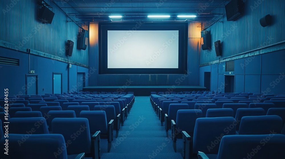 Fototapeta premium Empty Theater Seats Facing a Blank Movie Screen