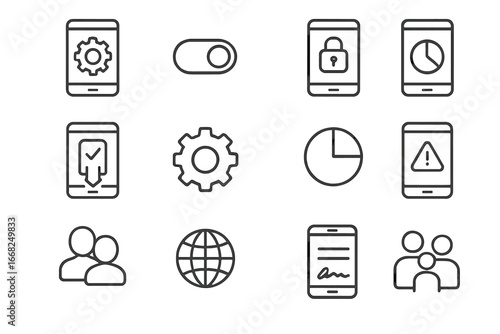 Parental Control Icons. Outline icon set of mobile parental interface: control panel, toggle switch, lock