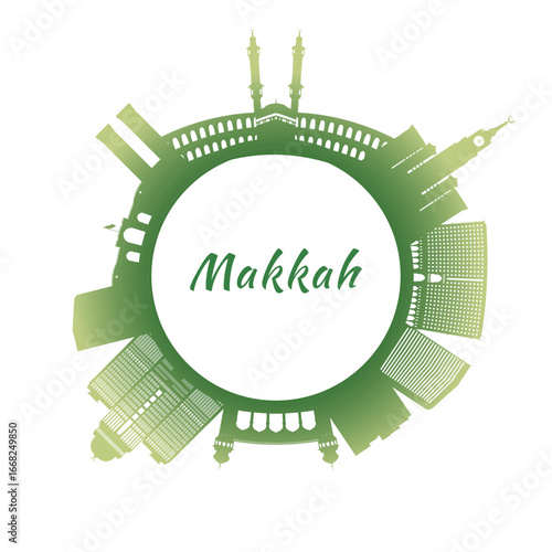 Makkah skyline with colorful buildings. Circular style. Stock vector illustration