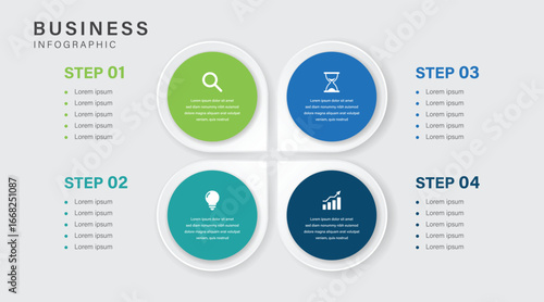 Modern Circular 4 Step Business Infographic Template with Icons and Text