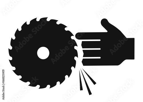 Beware of rotating saw blade, workplace accident sign