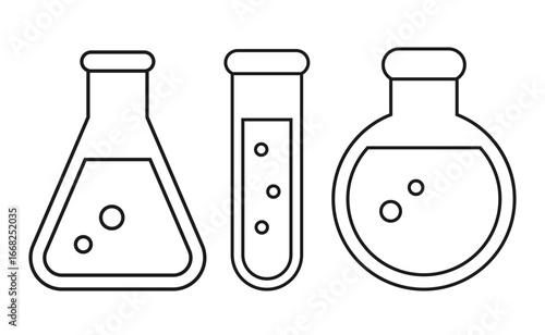 Lab test tube and flask vector icons