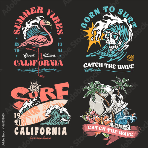 Surf graphics waves palms