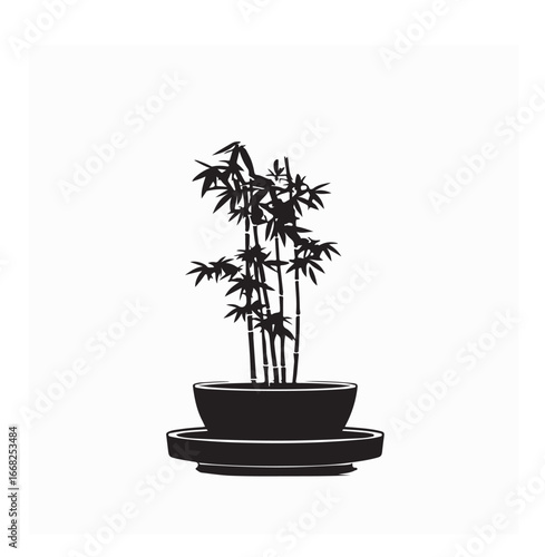 Potted bamboo minimalist logo vector isolated on white background