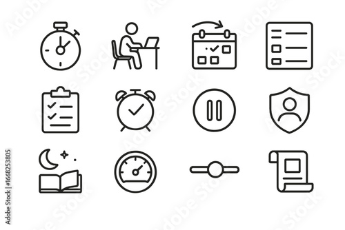 Self-Paced Learning Icons. Outline icon set of self-paced learning: timer icon, solo learner, flexible