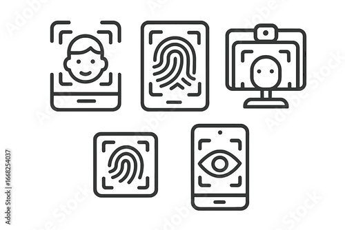 Biometric identification icons for face, fingerprint, and eye recognition systems
