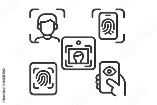 Biometric identification methods: facial recognition, fingerprint, iris scan on devices